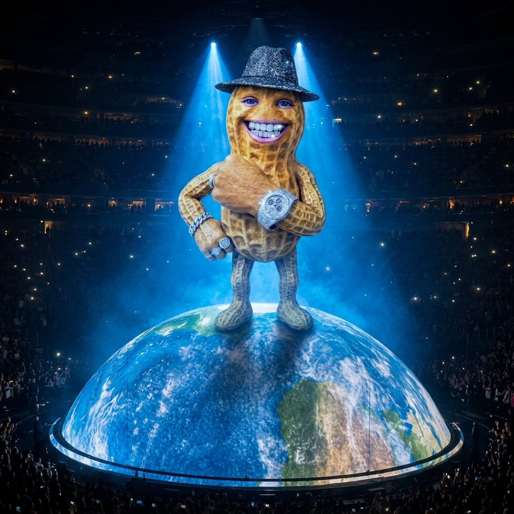 Peenuf performing on a giant globe stage